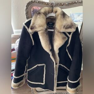 Vintage Black Shearling Fur Trim Coat